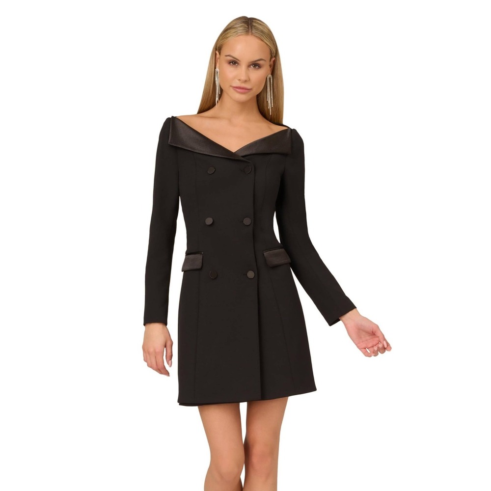 Adrianna Papell Women's Knit Crepe Blazer Dress, Black 14, NWT,‎ NEW